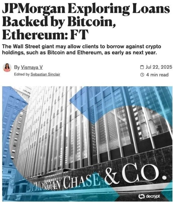 JPMorgan explorando emprestimo crypto
